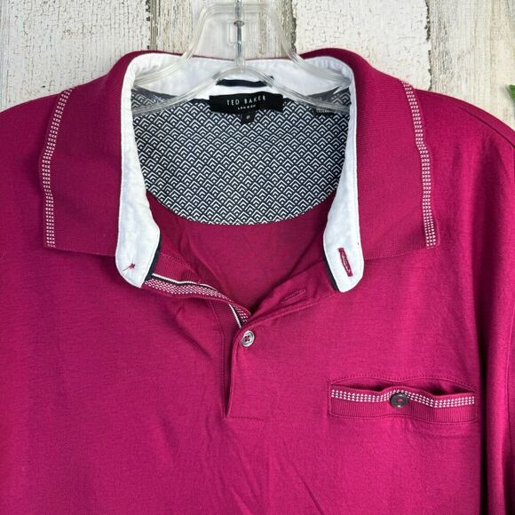 Ted Baker Polo Shirt Mens Extra Large 6 XL Red Golf Rugby Logo Lightweight Soft - Picture 3 of 12